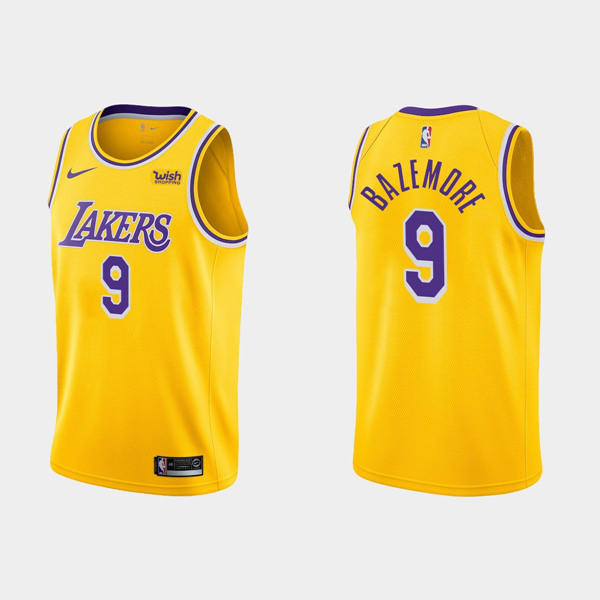 Men's Yellow Los Angeles Lakers #9 Kent Bazemore Stitched Basketball Jersey